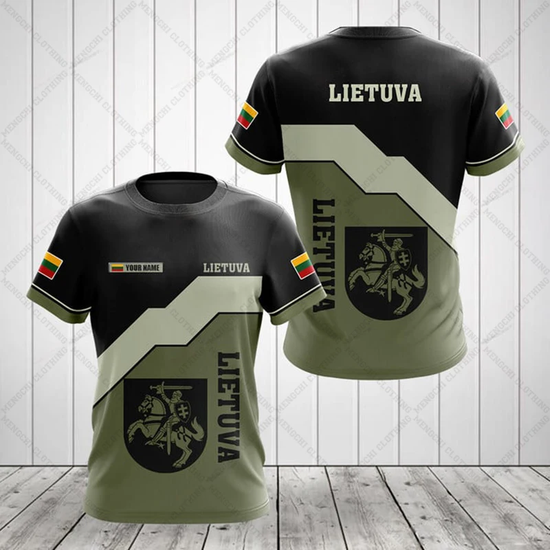 Custom Name Lithuania Symbol Tees Men's Fashion ArmyGreen Graphic T-shirts Fast Dry Jersey Casual Streetwear Short Sleeve Tops