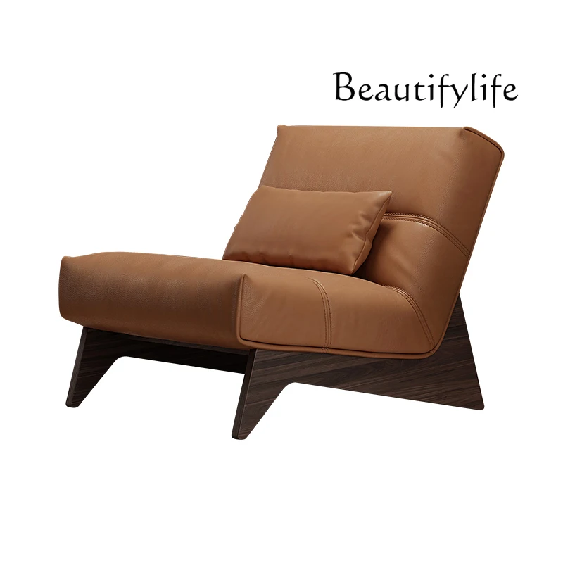 

Retro simple leather leisure chair antique single sofa Nordic solid wood sofa creative design recliner modern simplicity