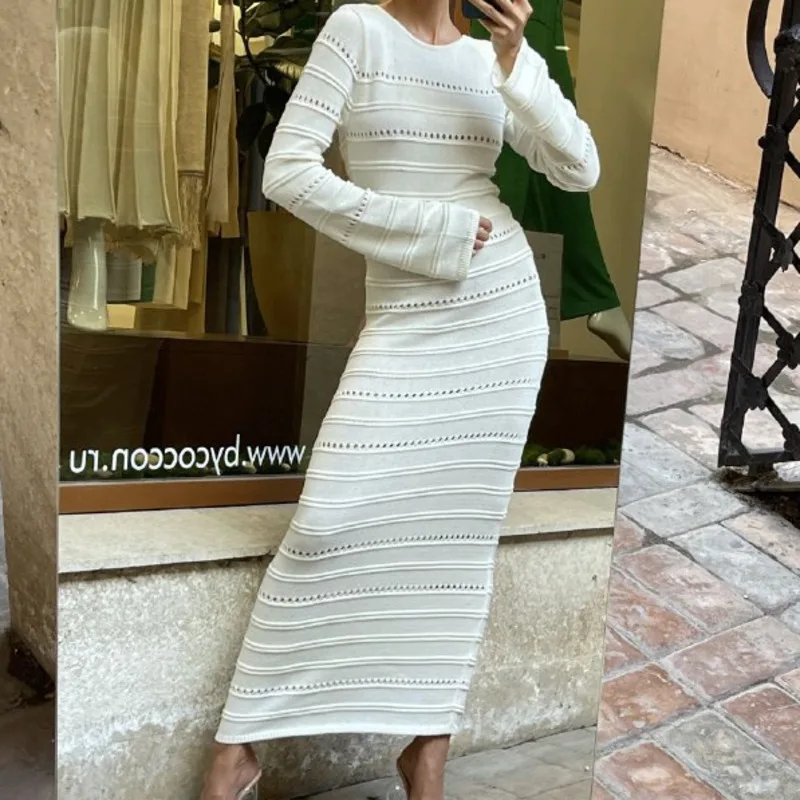 

New Tossy Out Bodycon Knit Dress Patchwork Solid High Waist Long Sleeve O Neck Dresses Autumn Ladies Beach Vacation Casual Robe