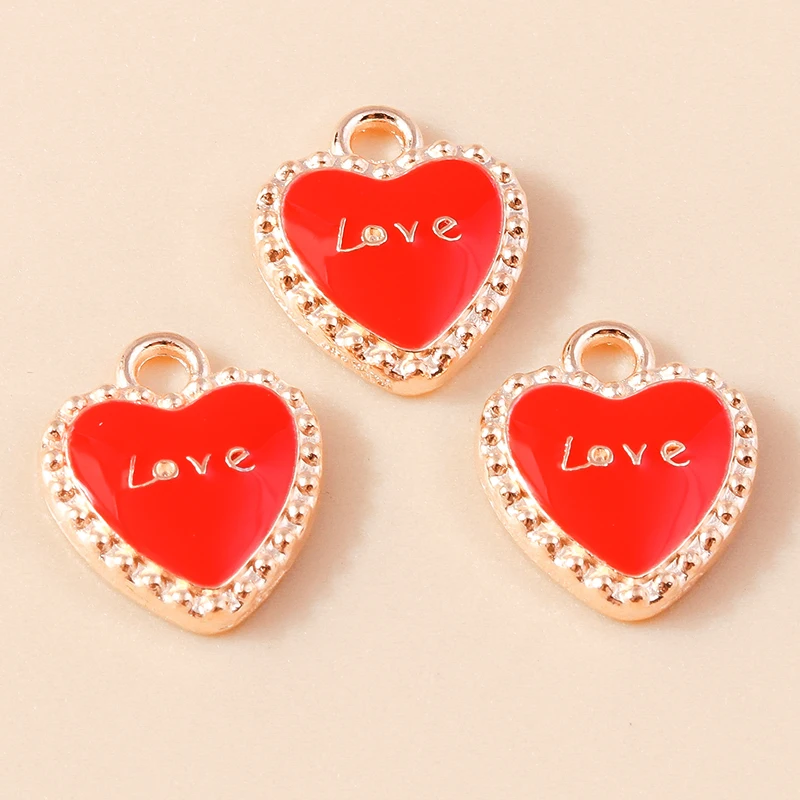 Leslie 10 Stück Romantische Emaille Kiss Me Rote Herz Charms Anhänger Für Schmuck Machen DIY Ohrringe Halskette Handgemachte Handwerk – Detail 12