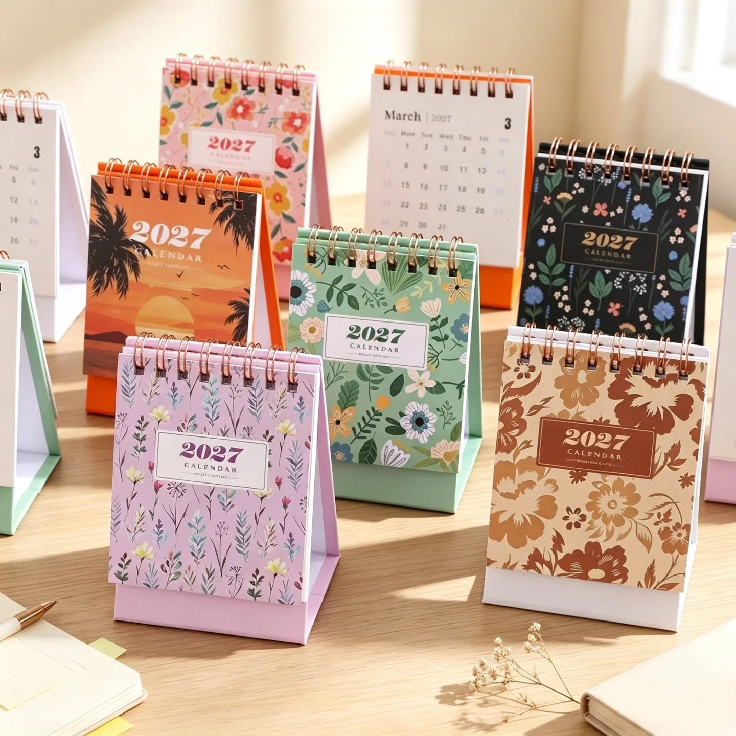 2027 English Floral Desk Calendar - High-End Mini Calendar, Elegant Memo & Planner for Daily Use,Light Luxury Calendar Aesthetic