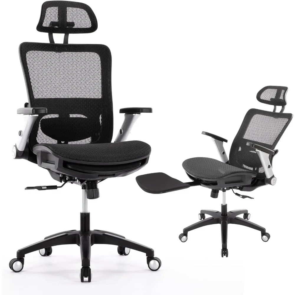 Silla de oficina ergonómica de malla con reposapiés, silla de escritorio ejecutiva de ordenador de espalda alta con reposacabezas