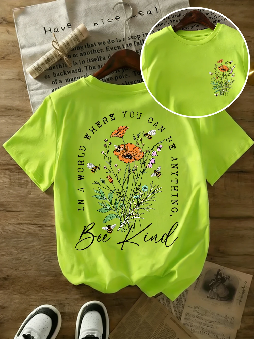 Sommer-T-Shirts mit wunderschönen Blumendrucken für Damen, übergroße T-Shirts aus Baumwolle, einfache O-Ausschnitt-Kurzarm-Tops, lässige Damenkleidung – Detail 16
