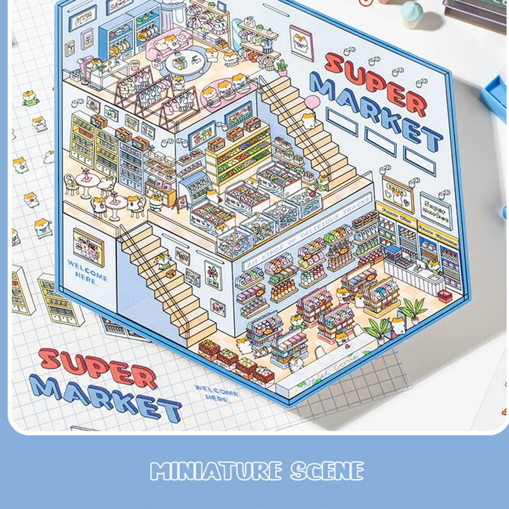 Plus Size 3D DIY Sticker Third-story Miniature Cabin Scene Visual Sticker Stacking Pasting Festival Birthday Gift for Kid Child