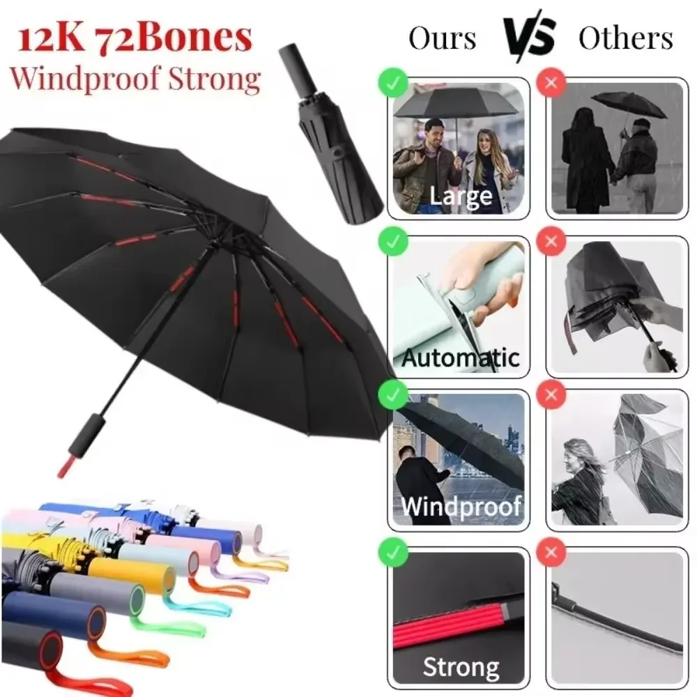 72 Bone Windproof Umbrella Large Rainproof Sun UV Protection Automatic Folding  Travel  Umbrella Men\'s Rain Umbrellas for Women