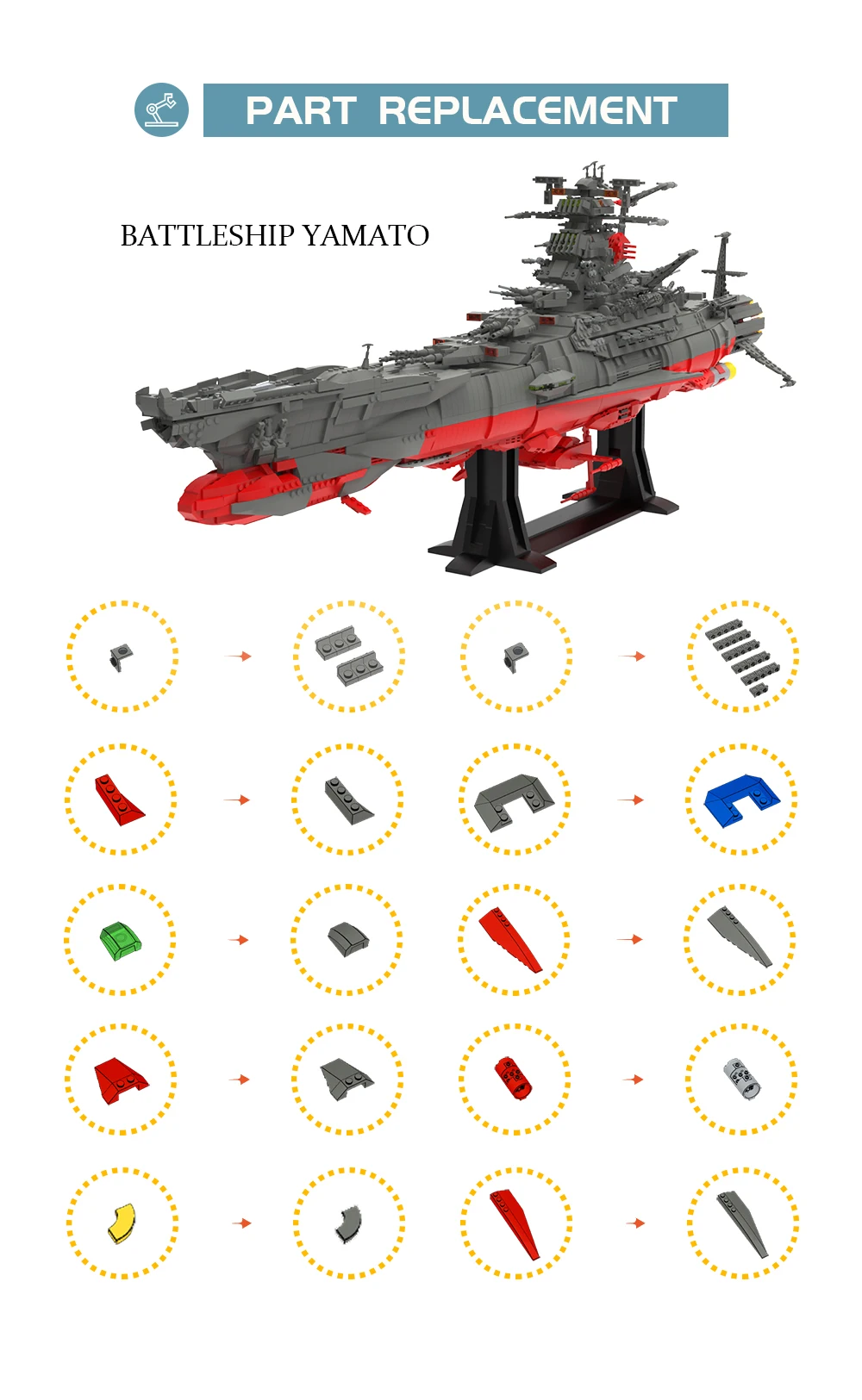 MOC Military UCS Space Battleship Yamato Building Blocks Kit Battle Warship Cruiser Ship Model Bricks Toys For Children Kid Gift