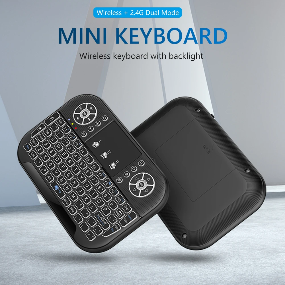 Mini Keyboard 2.4G Bluetooth-compatible Dual Modes Handheld Fingerboard Backlit Mouse Touchpad Remote Control for TV Box PC