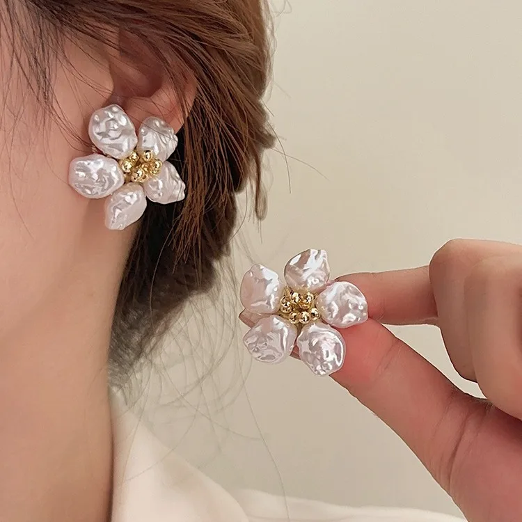 Superb Pearl French Vintage Woven Flower Earrings