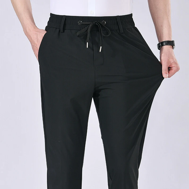 Summer Thin Men's Casual Pants Stretch Elastic Waist Pants Wrinke Free Cool Sweatpant Quick Dry Mens  Jogger Trousers