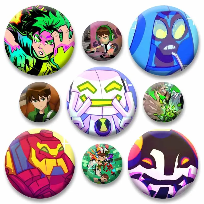 Creative Anime Ben10 Icons Badge Handmade Round Brooch Cartoon Role Ben Tennyson Enamel Pins Backpack Jewelry Accessories Gifts
