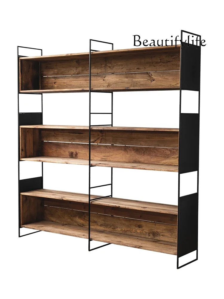 

Wrought iron shelf Floor-to-ceiling multi-layer iron bookshelf Solid wood storage Pine display rack