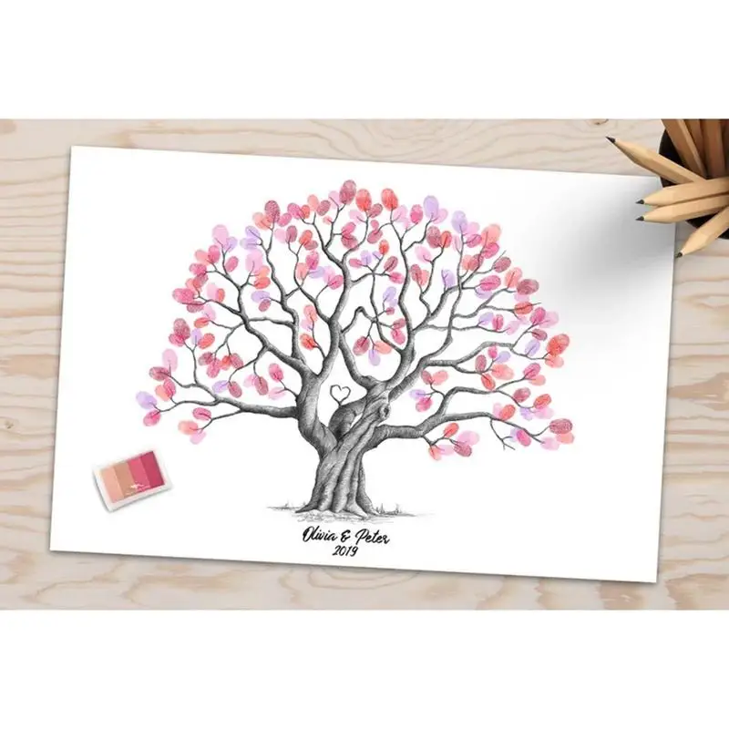 DIY Fingerprint Tree Graduation Guest Book 42x30cm Alternative Canvas Sign-In Guest Book For Anniversary Wedding Party