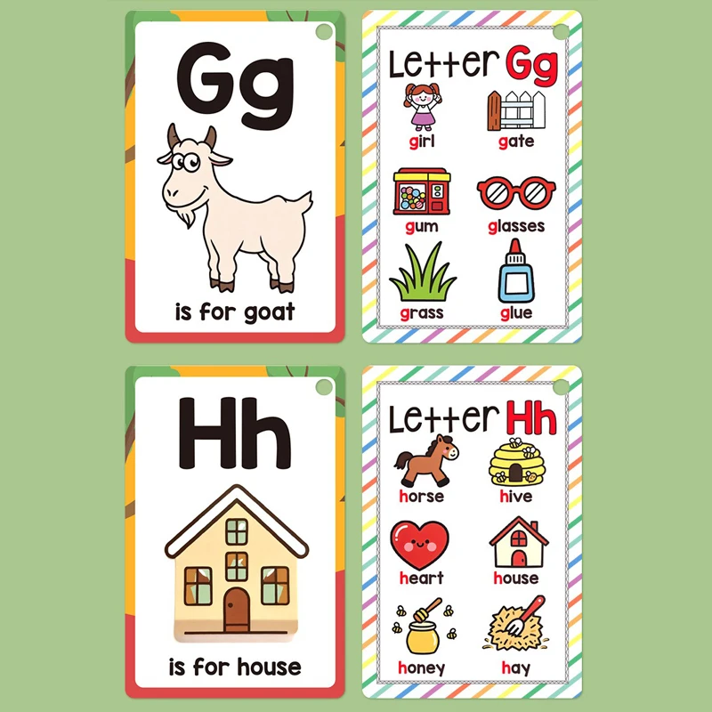 26 English Alphabet A-Z Cards 156 Words Children's Early Education Flashcards Learning Colors Animal Letters Teaching Tools
