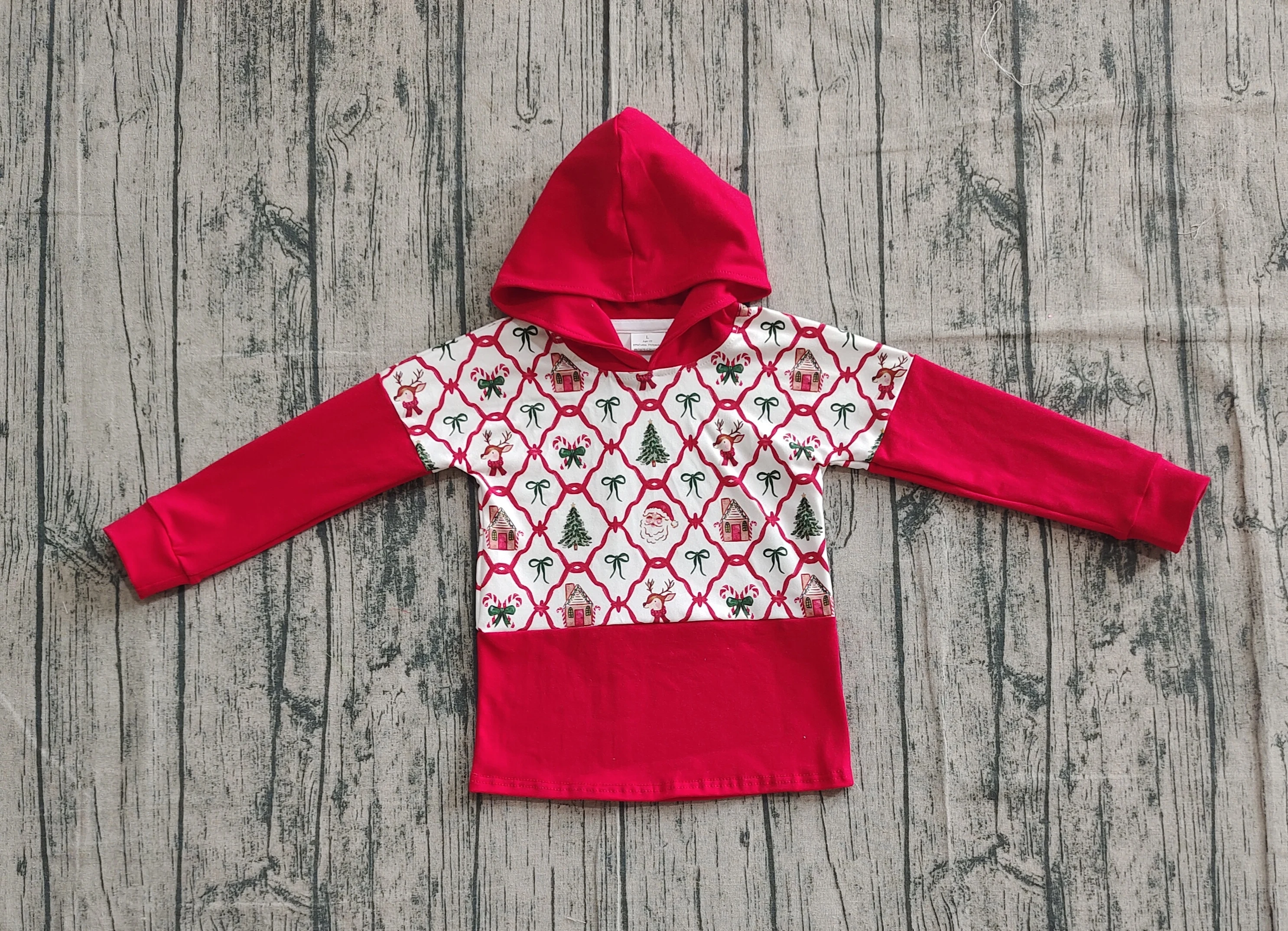 

Z820-20 GT1042 Children Boutique Clothes Long Sleeve Santa Print Top Kids Girls Shirt