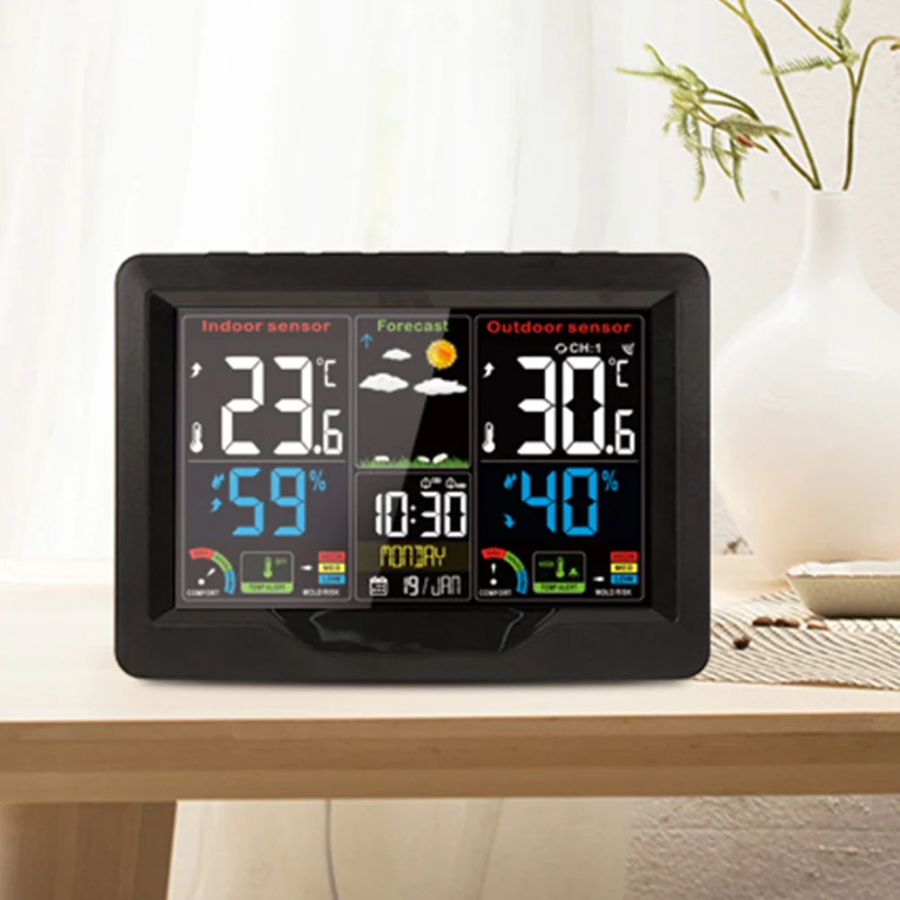 

1 Set Color Screen Weather Clock Wireless Sensor Indoor Humidity Monitor Alarm Function Digital Thermometer Hygrometer Time