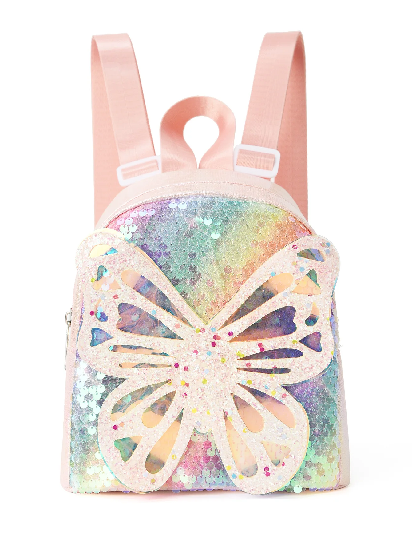 Girls Cute Pink Sequin Butterfly Backpack Mini Schoolbag