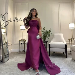 Simin Strapless Satin Pleat Formal Party Dresses Straight Floor-Length Bow Train elegant Saudi evening gala dress for women 2024