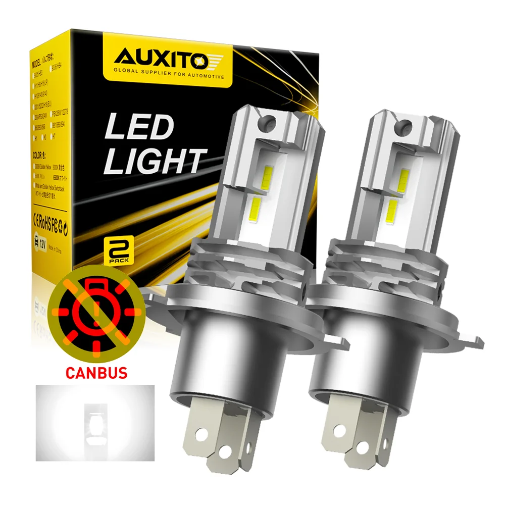 AUXITO 1/2Pcs LED Lights H4 9003 HB2 LED Canbus No Error Headlights Bulb Car Motorcycle H4 LED Hi/Lo High and Low Beam Lamps CSP