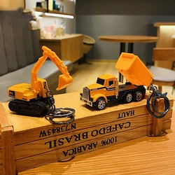 Creative Personality Alloy Engineering Car Excavator Key Chain Cartoon Forklift Roller Car Toy Keychain Student Bag Pendant Gift