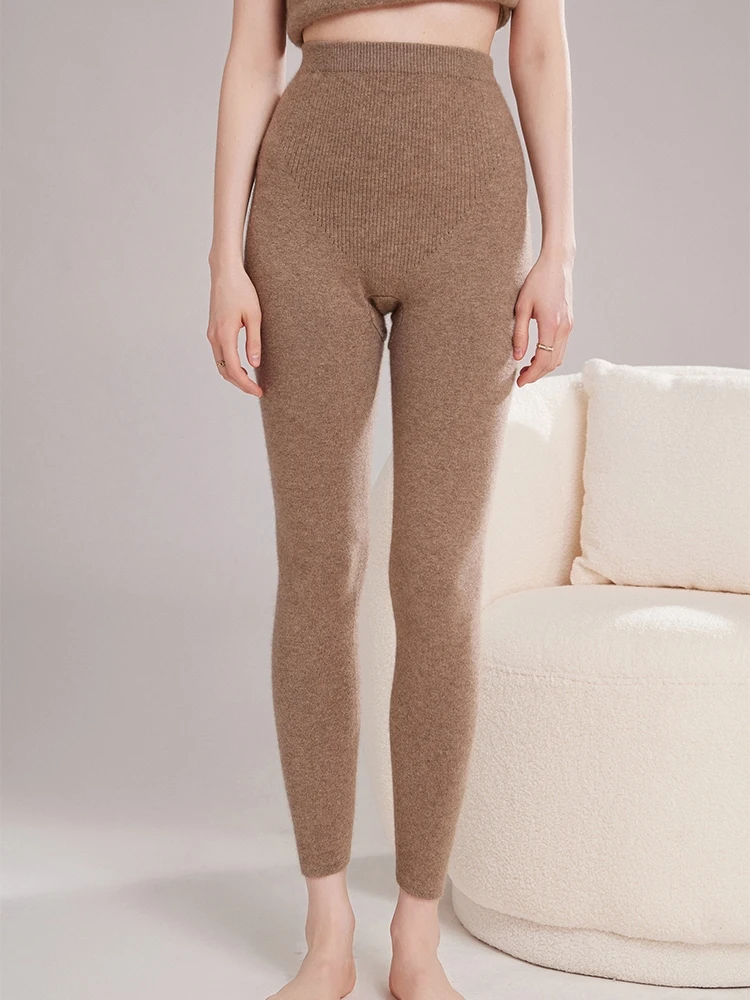 

CHICUU Women Cashmere Legging Autumn Winter 100% Cashmere Pants Warm Soft Knitwear Basic Legging High Elasticity Leggings