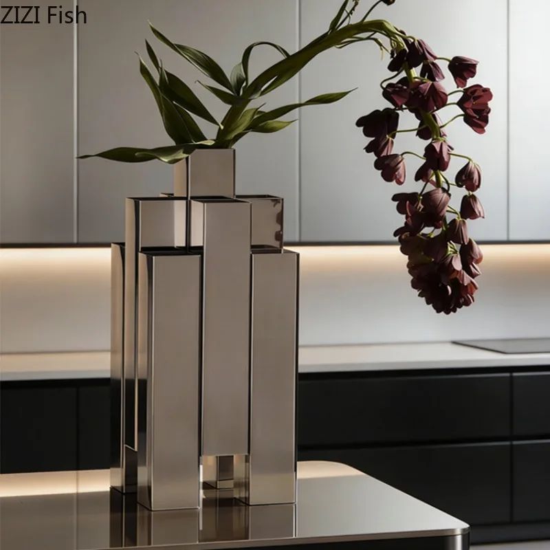 Mirror Stainless Steel Vase Decoration Crafts Dried Flower Vase Flower Arrangement Floral Vases Aesthetic Decor Decorative Vases