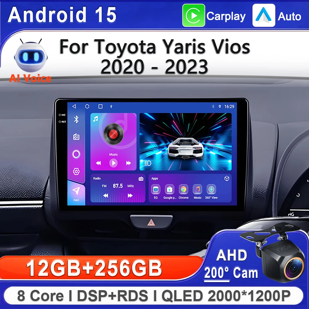 Android 16 Carplay Auto For Toyota Yaris Vios 2020 - 2023 Right hand drive Car Radio Multimedia Video Player Navigation GPS DVD