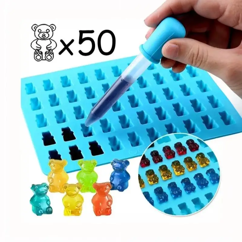 1Pcs Candy Gummy Jelly Trays Molds Kit Candy Silicone Moulds With 2 Dropper Set Reusable Candy Baking Mold Kitchen Tools