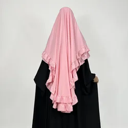 Duas Camadas Ruffle Chiffon Khimar com cordas Niqab, leve e respirável, oração muçulmana, véu Hijab, alta qualidade, atacado, novo