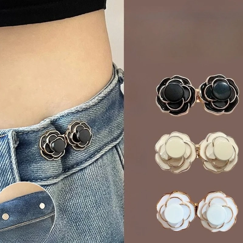 2pcs Flowers Brooches for Women Skirt Pants Tighten Waist Adjustable Skirt Pants Buckle Pins Metal Clip Clothing Accessories