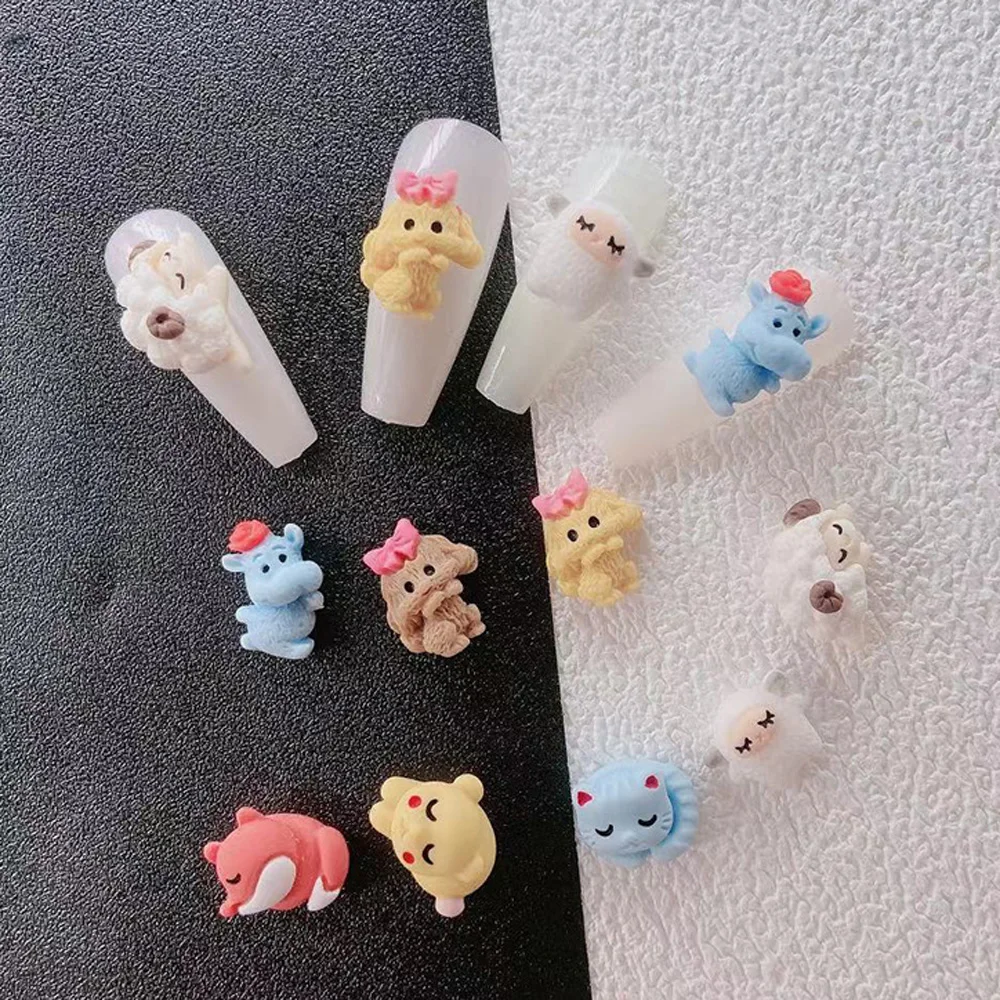 10 ชิ้น/เซ็ตการ์ตูนญี่ปุ่นหมีเล็บ Charms 3D เรซิ่นน่ารัก Sleep Dog สัตว์ตกแต่งเล็บ DIY Kawaii เล็บอุปกรณ์เสริม