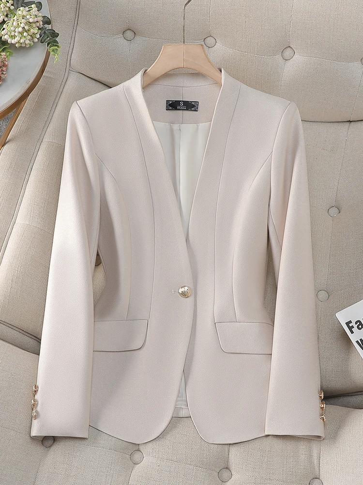 

Ele Casual Women's Jaet Small Size Spring Autumn High-End Feelings No Collar Ladies Top Tagkita Commute Sle Sl...