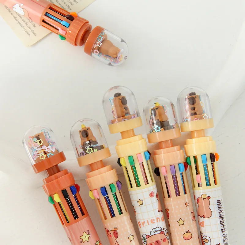 36pcs Ballpoint Pen Box Set Cute Capybara 10-In-1 Multi-Color Kawaii Kakabala Lucky Series School Office Stationery Supplies