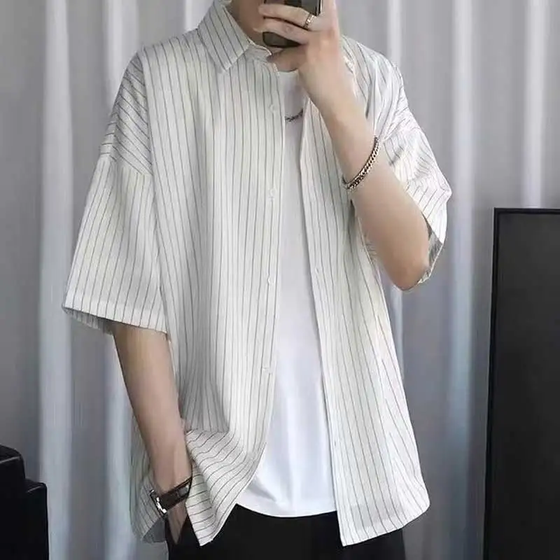 

Striped Shirt for Men Half Sleeve Shirts and Blouses Summer Men Clothing Japanese Style Casual Striped Shirt Camisas De Hombre