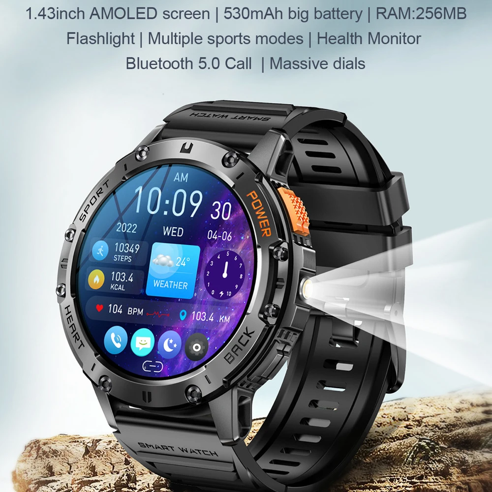 New Outdoor Sports Fitness Men Smart Watch 1.43