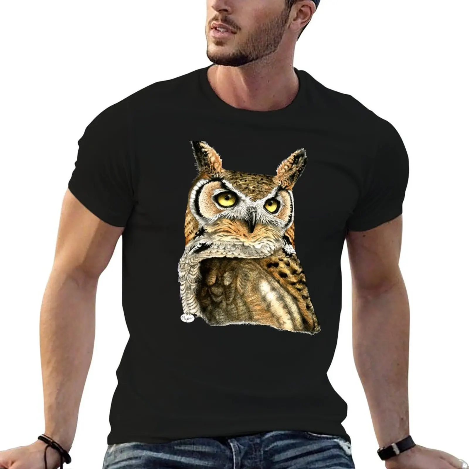 

Great Horned Owl T-Shirt man t shirts for men casual cotton t shirt pack T-Shirt