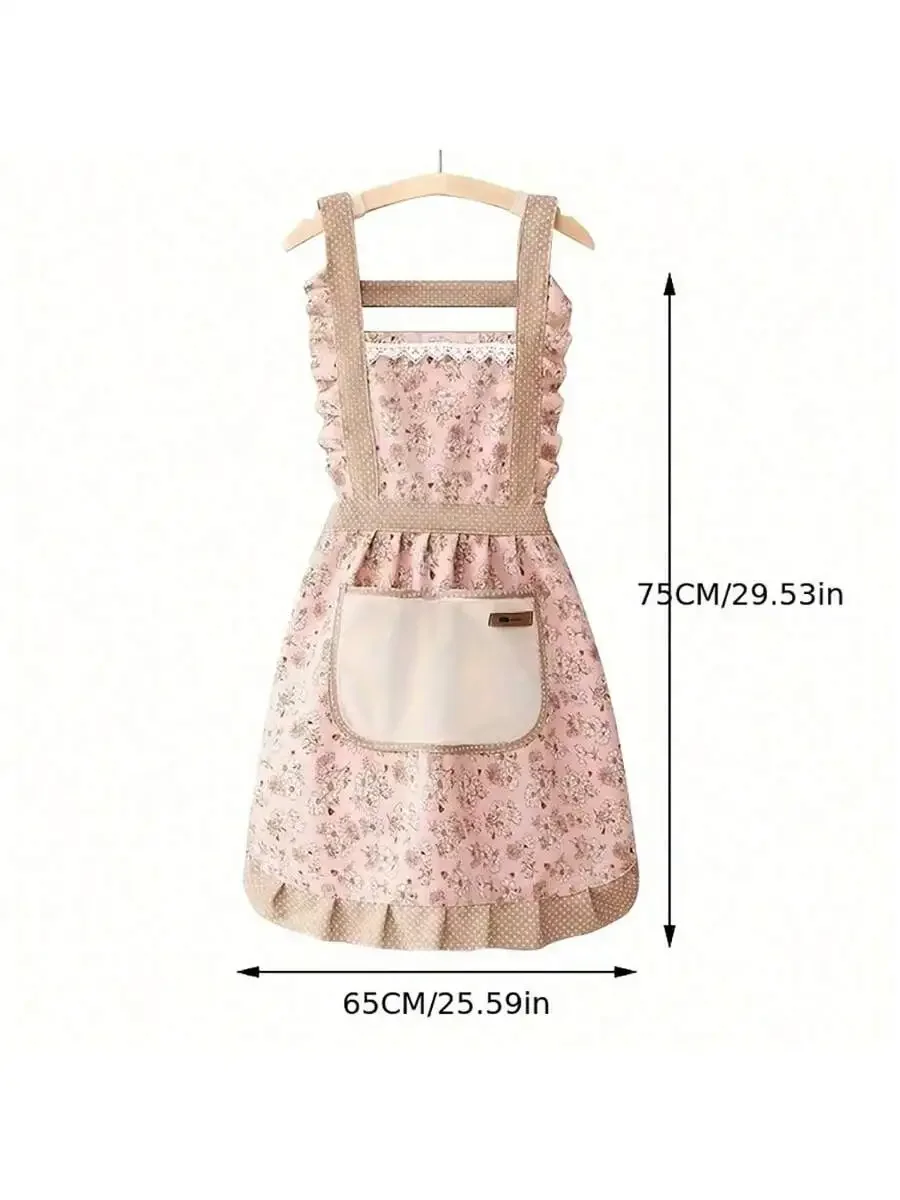 1PC Women Floral Apron Cooking Baking Cleaning Kitchen Aprons Cotton Breathable Fashion Princess Apron Female Maid Uniforms New