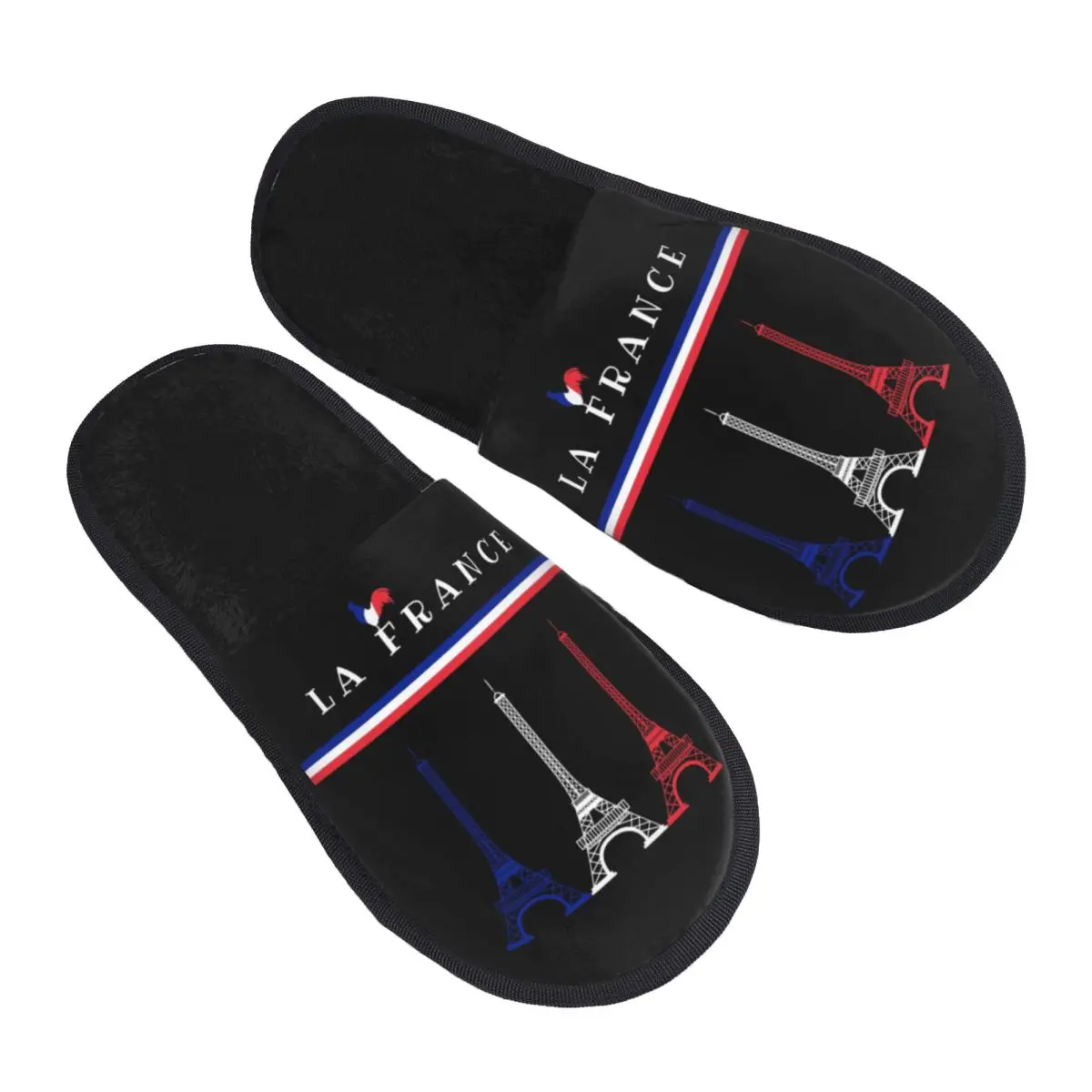 Pantofole in memory foam morbide con bandiera La France personalizzate Scarpe da casa per camera da letto da donna con Torre Eiffel francese