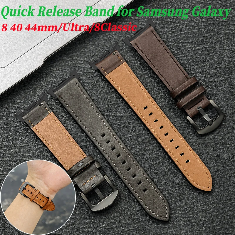 Leather Strap for Samsung Galaxy Watch 8Ultra 47Quick Release Band for Samsung Galaxy 8/Classic Leather New Bracelet Accessories
