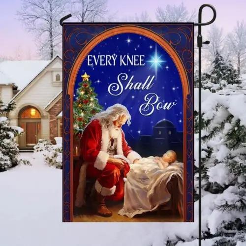 Santa Christmas Flag Every Knee Shall Bow Garden Flag