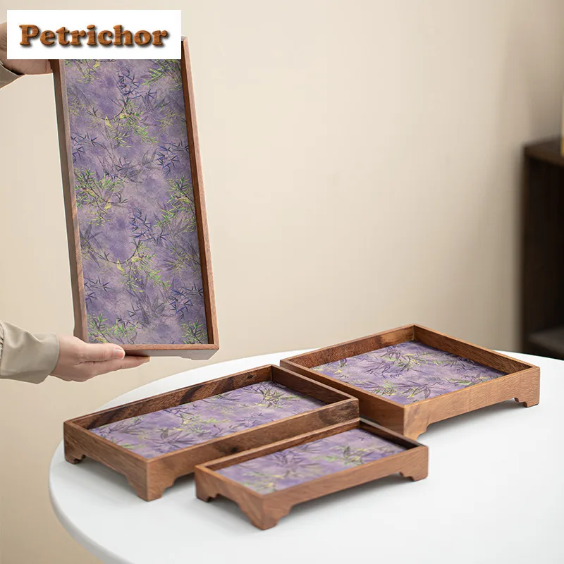 

Walnut Solid Wood Brocade Square Tea Tray Dessert Candy Tray Coffee Storage Board Teapot Base Dishes For Serving Cafes Supplies