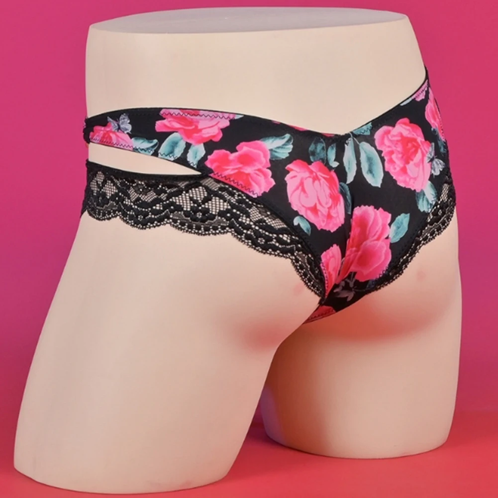 

Men Sissy Pouch Floral Print Lingerie Male Sexy Panties Lace Soft Underwear For Hot Man Quick Dry Briefs Sexy Retro Underpants
