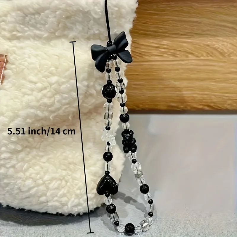 Korean Cute Black Bowknot Bear Phone Strap Charm Chain Knot Cellphone Lanyard Keychain Woman Girl Bag Camera Pendant For Case