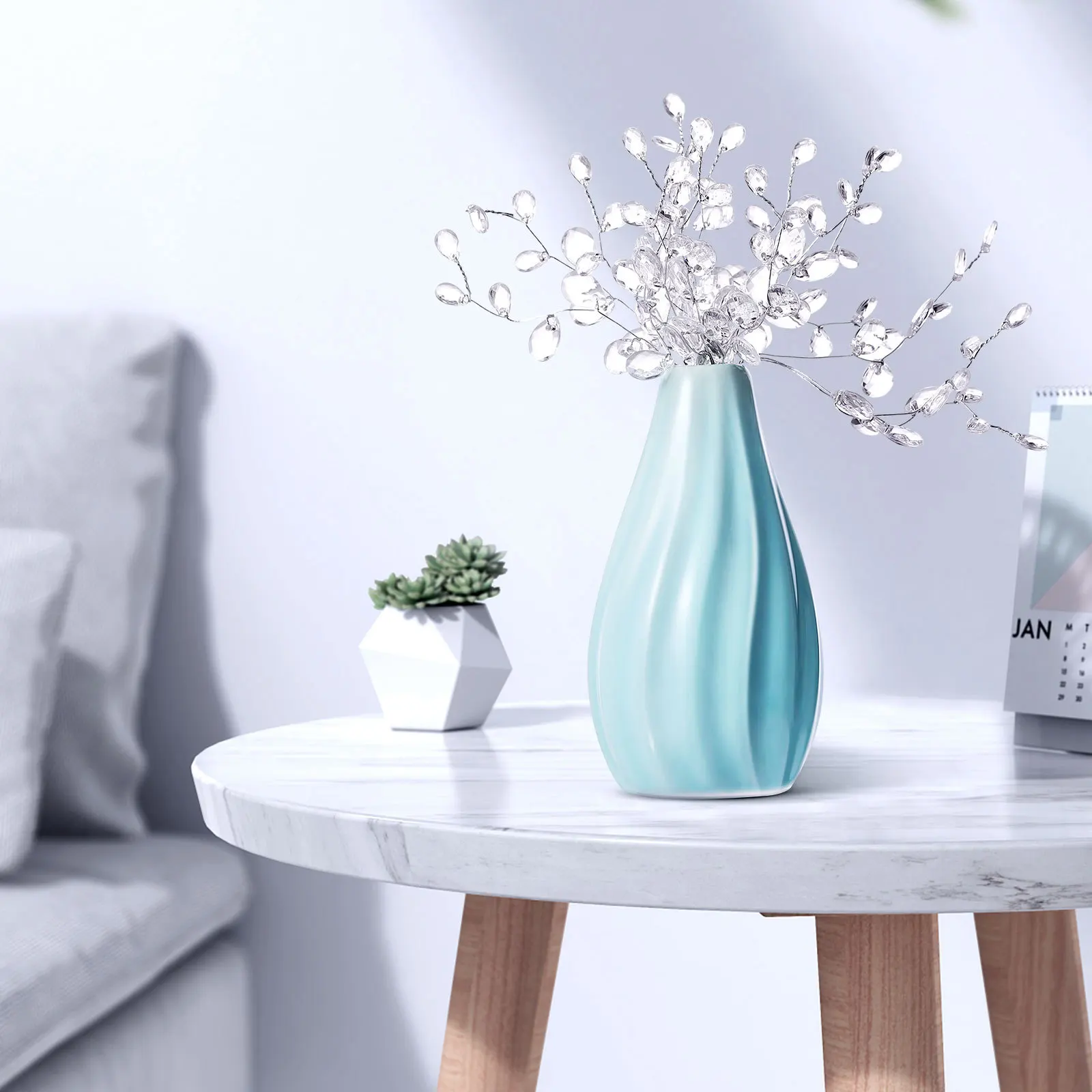 

50pcs Diy Decoration Flowers 50 Stems 17Cm White Acrylic Flower Branches For Wedding Home Decor Artificial Bouquets Bead Sprays