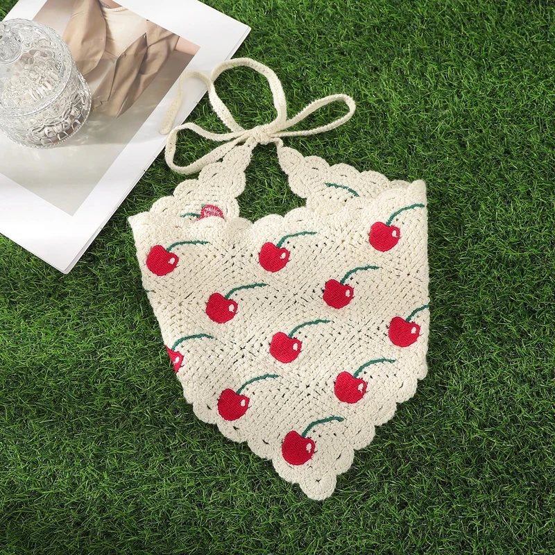 Y2K Cherry Print Lace Triangle Bandana, Vintage Hair Accessories for Women, Cute Holiday Head Wrap for Makeup & Daily Styling