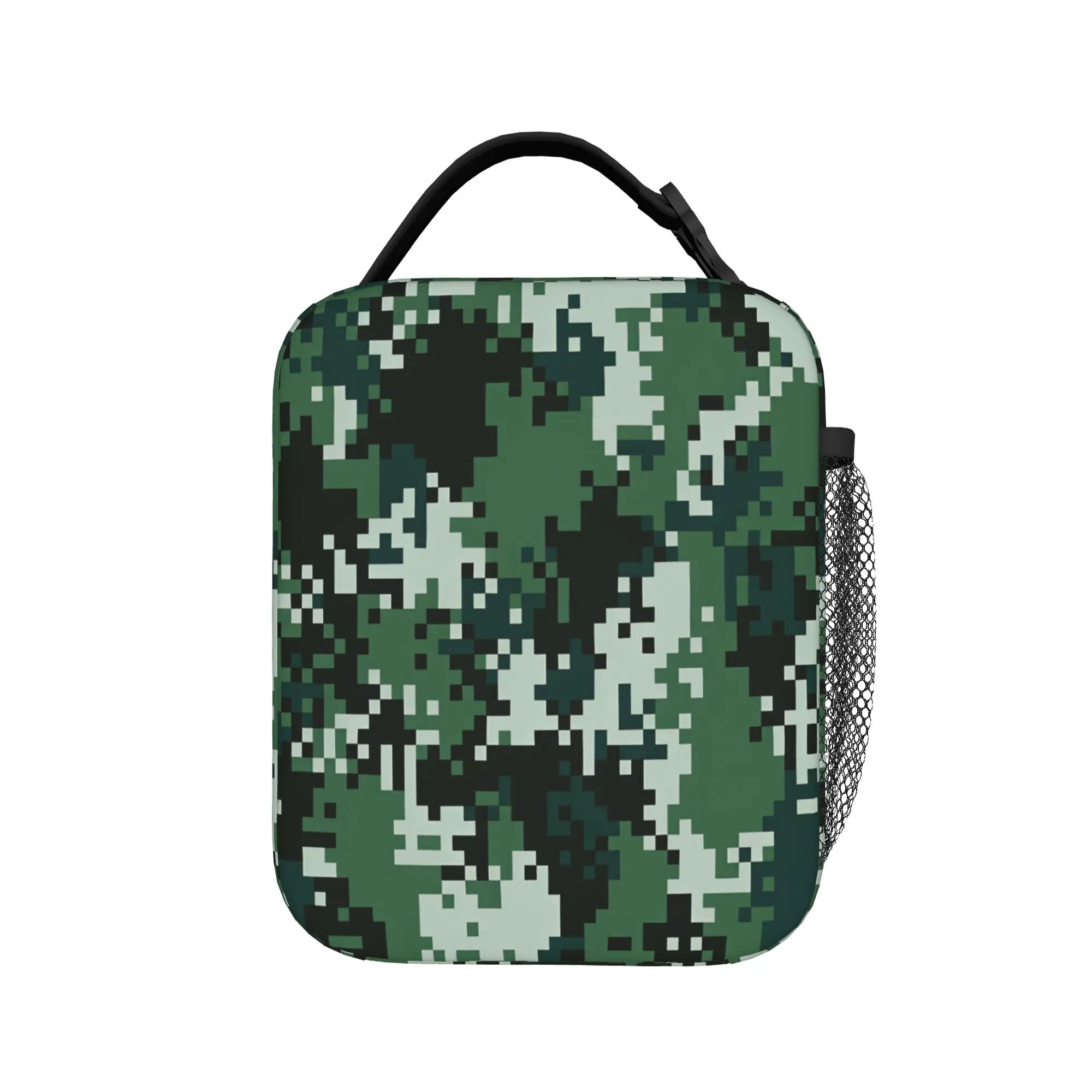 Green Digital Woodland Camo Lunch Bag For Child  Print Picnic Lunch Box Cute Portable Zipper Oxford Cooler Bag
