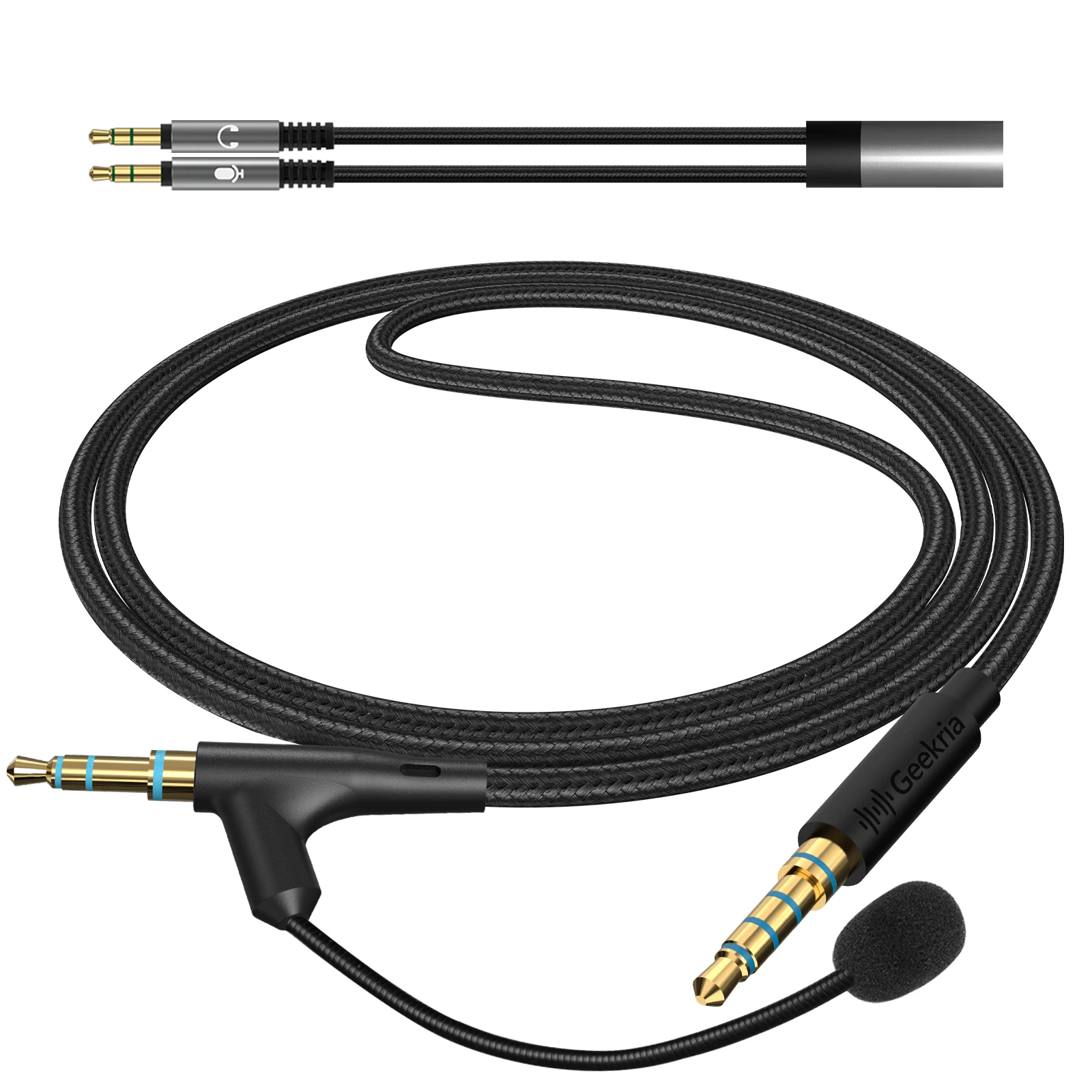 Geekria Boom Mic Headphone Cable Compatible with Sony WH-ULT900N 1000XM5 1000XM4, Philips SHP9500 Cable, 3.5mm Jack Cord (1.7m)