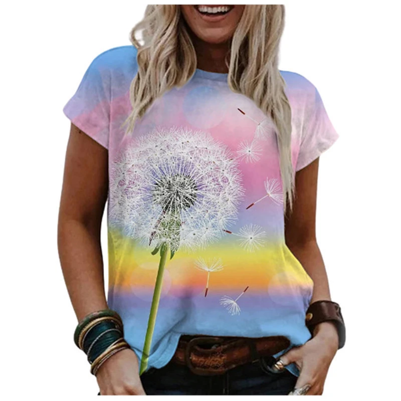 

3d Pirnt Dandelion Harajuku Fashion Women's T-Shirt Street Hip Hop Pattern Tshirts Womens Clothes 2024 Summer Short Sleeve Tops