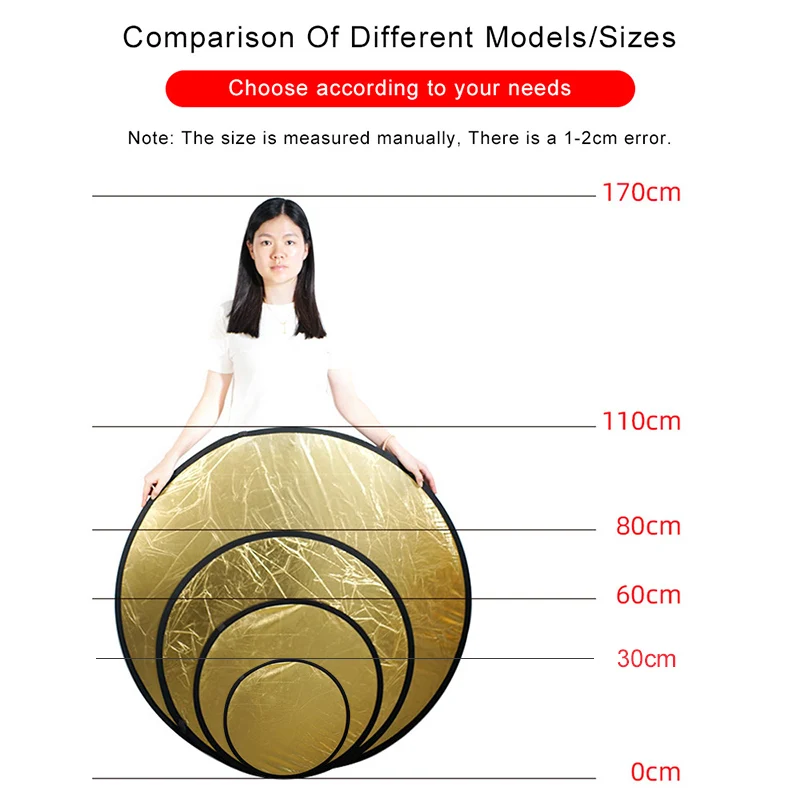 

2in1 Portable light reflector Fill Light Board 30/60/ 80/110cm Gold Silver reflector photography Studio Outdoor Light Diffus