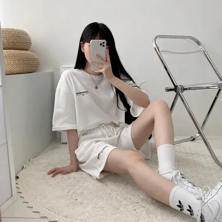 Summer Casual Preppy Letter Printed 2 Piece Shorts Sets Women Korean Loose Casual Suits T Shirt 2pcs All-match Female Outfits