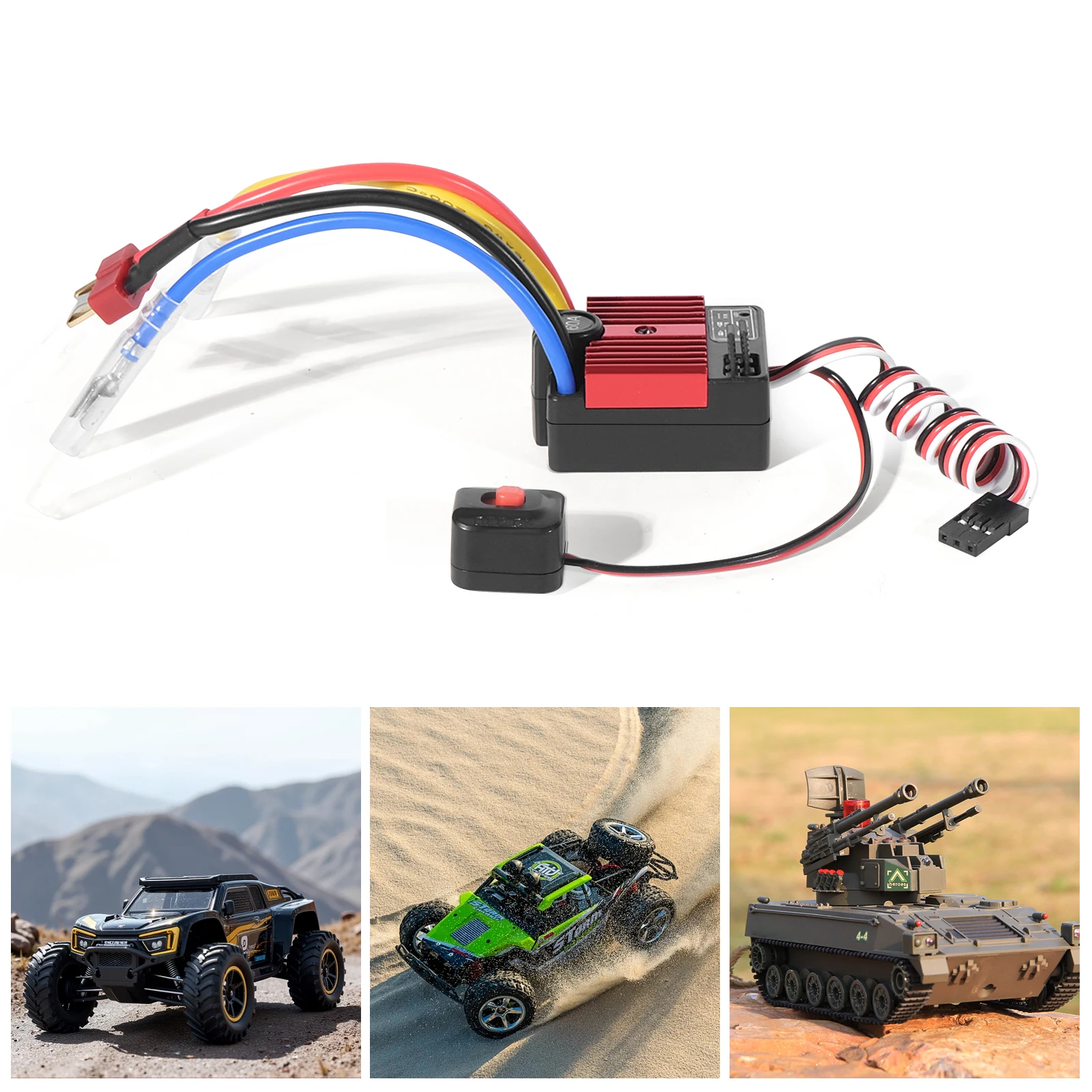 

HG1060-60A-RT 60A Brushed ESC T-Plug Red For 1/10 RC Car Buggy Crawler Tank 2-3S LiPo With 5.35V/3A BEC